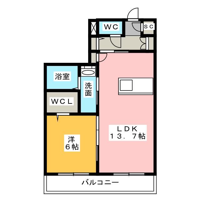 プレシジョン 宮竹(1LDK/2階)の間取り写真