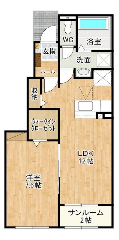 ブルーガーデン下石田(1LDK/1階)の間取り写真