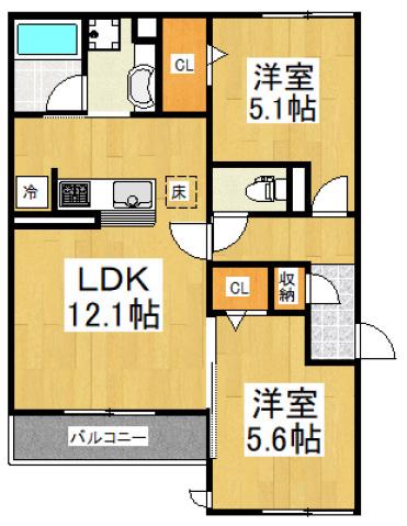 D-SERENOくすのき台(2LDK/1階)の間取り写真