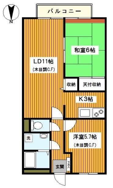 ファミールコウワ(2LDK/3階)の間取り写真