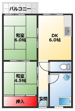 コーポ北野(2DK/2階)の間取り写真