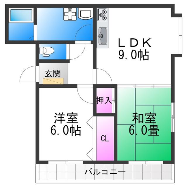 ディマーンシュ阿倍野(2DK/3階)の間取り写真