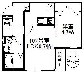 メゾンソレイユ久留米A(1LDK/1階)の間取り写真