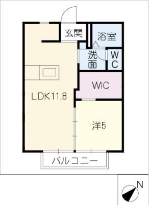 プランドール赤代(1LDK/2階)の間取り写真