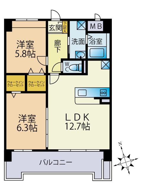 スカイシャトレ箱崎南(2LDK/9階)の間取り写真