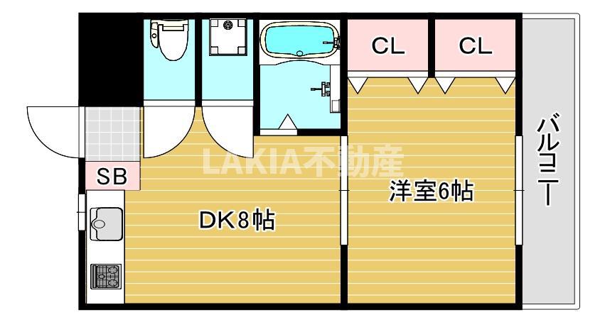 コーポイン美章園&河堀口(1DK/5階)の間取り写真