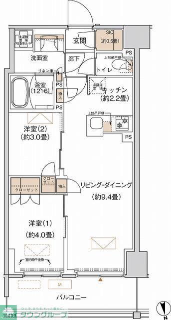プライムネクサス大森北(2LDK/6階)の間取り写真