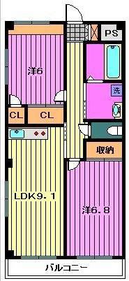 ローレル川口元郷(2LDK/3階)の間取り写真