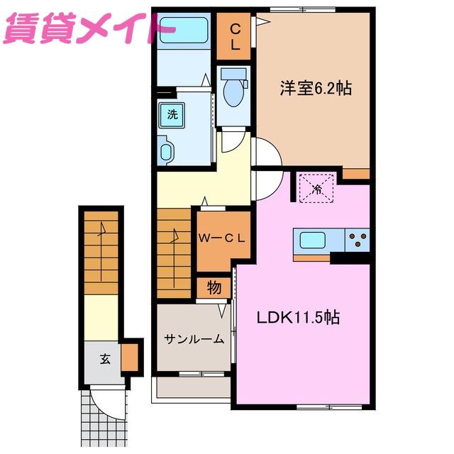 ラ・フォーレ七和(1LDK/2階)の間取り写真