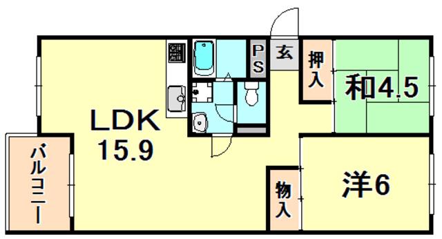 芦屋浜高層(2LDK/9階)の間取り写真