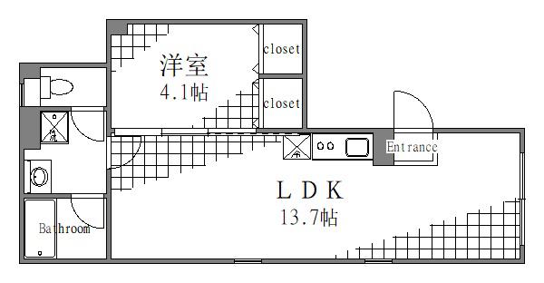 スカイレジデンス新御徒町(1LDK/3階)の間取り写真