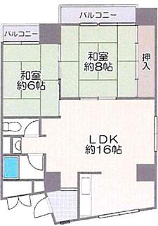 香里コーポ百合(2LDK/1階)の間取り写真