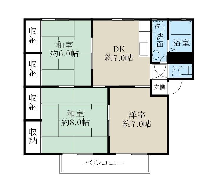 リバーサイドヒルズC(3DK/2階)の間取り写真