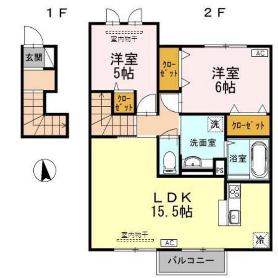 セジュール エー B棟(2LDK/2階)の間取り写真