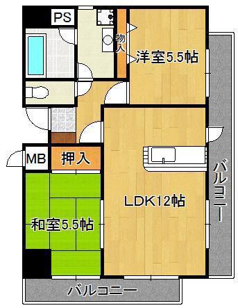 アネーロあそう(2LDK/8階)の間取り写真