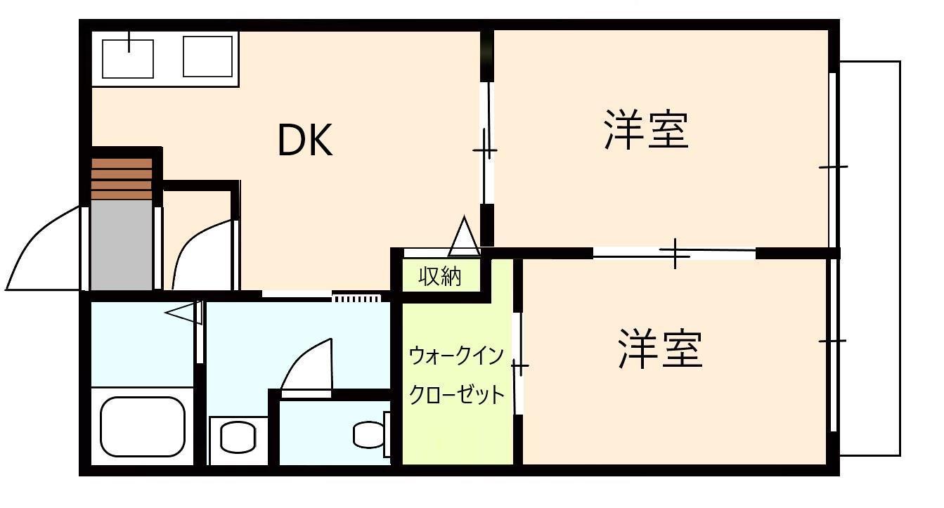 ディアスクラールII号館(2DK/1階)の間取り写真