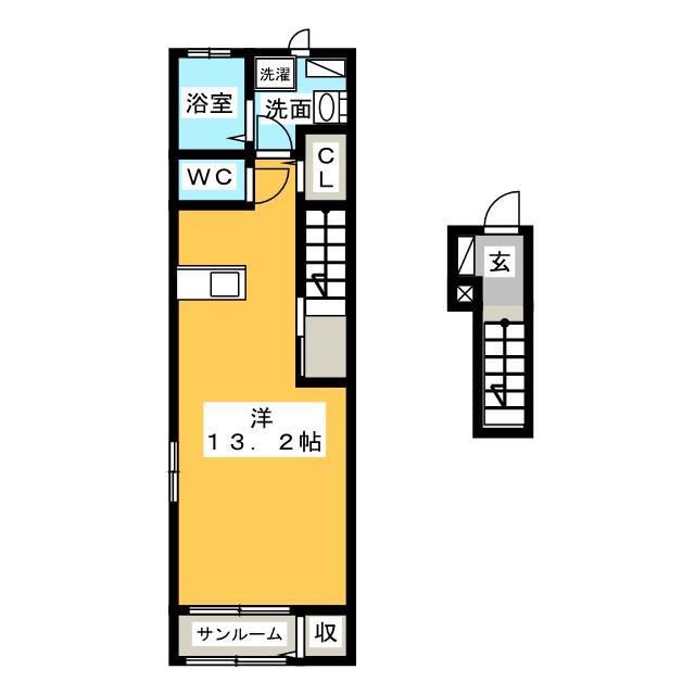 サンライズ川越 B(1K/1階)の間取り写真
