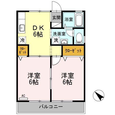 セジュール東和田B棟(2DK/2階)の間取り写真