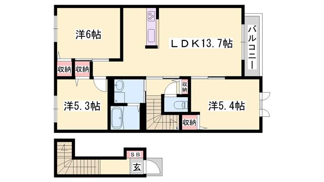 ファミール桜 A棟(3LDK/2階)の間取り写真