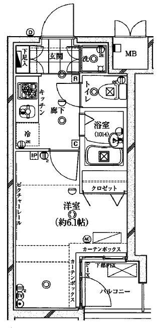 ガリシア早稲田(1K/8階)の間取り写真