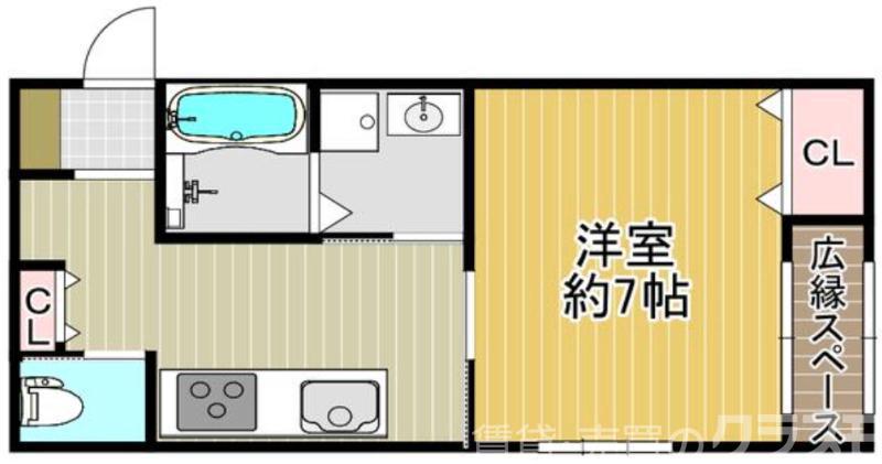 ロイヤルコート津久野(1K/2階)の間取り写真