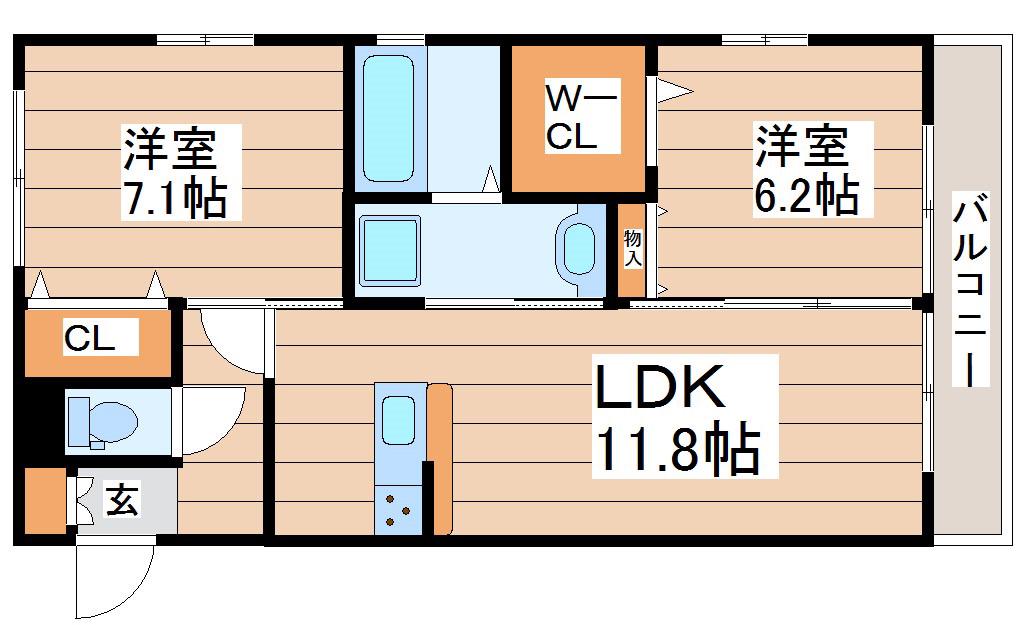 リアントゥール(2LDK/2階)の間取り写真