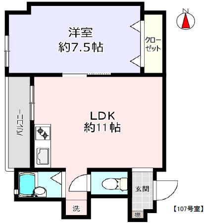 市川すがの(1LDK/1階)の間取り写真