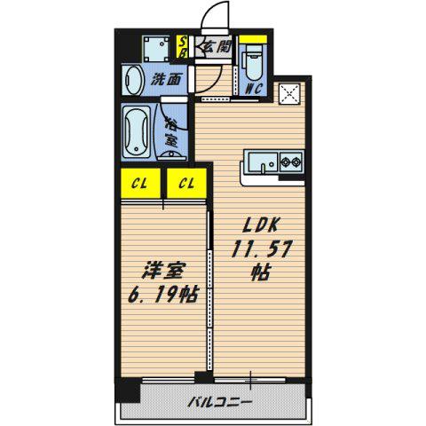 プレジオ城東(1LDK/6階)の間取り写真
