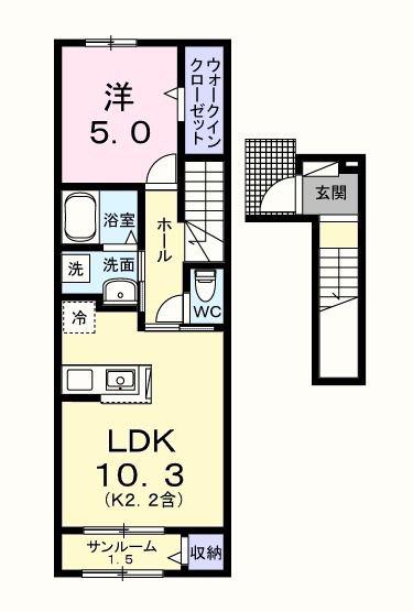 フォンターナ・アリア(1LDK/2階)の間取り写真