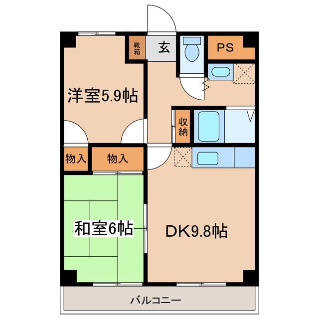 サンロードかざわ(2DK/3階)の間取り写真