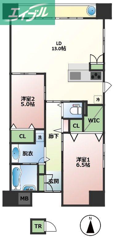 グレースオークス岡山(2LDK/2階)の間取り写真
