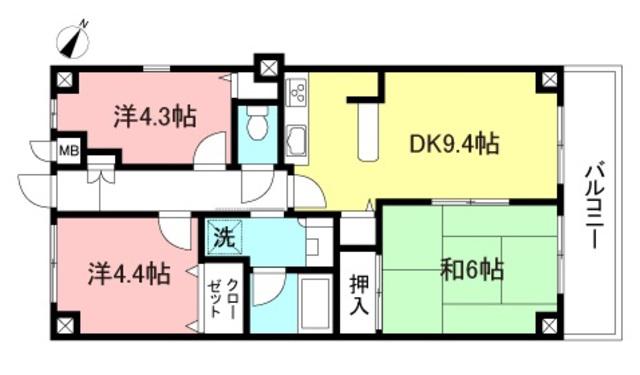 上星川三和プラザII(3DK/5階)の間取り写真