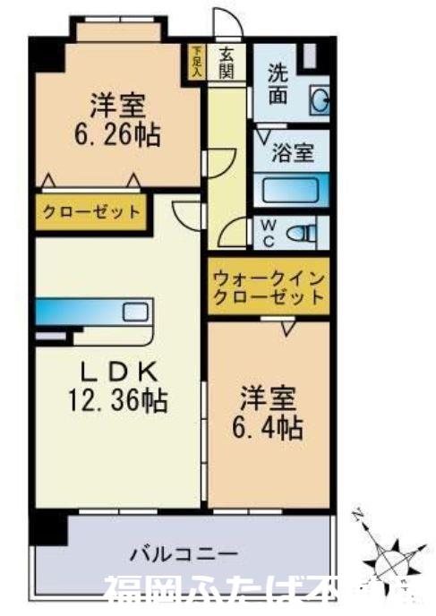 スカイシャトレ曰佐(2LDK/3階)の間取り写真