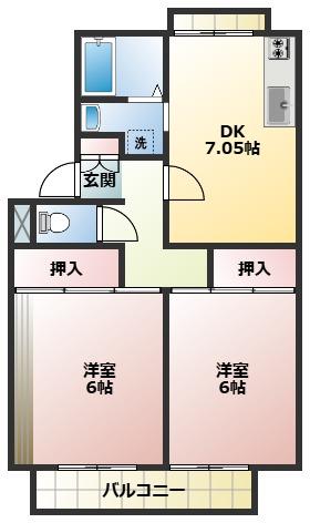 ホワイトパレス(2DK/2階)の間取り写真