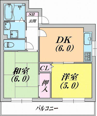 A.S.ONE(2DK/2階)の間取り写真