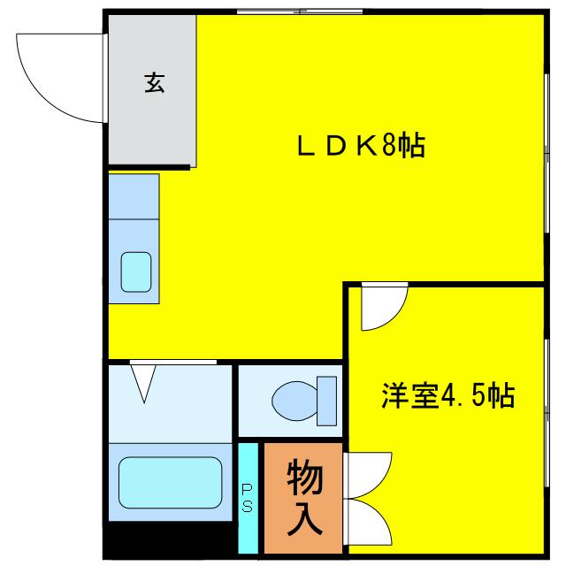 フラッグス肥後橋(1LDK/4階)の間取り写真