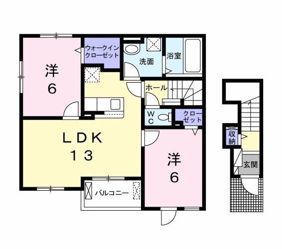 グレイトフルII(2LDK/2階)の間取り写真