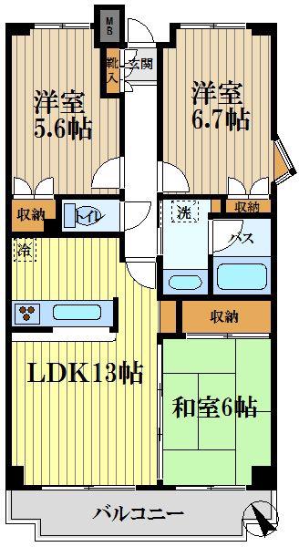 ラフィネ武蔵野(3LDK/1階)の間取り写真