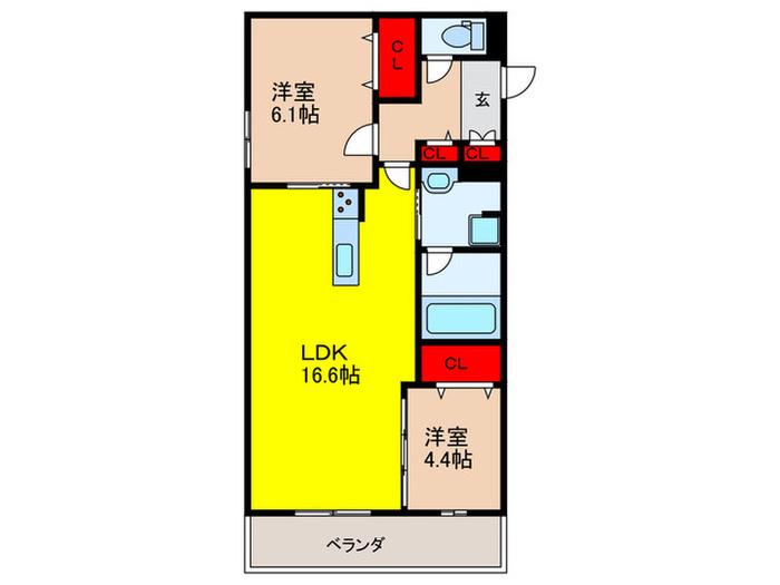 TORISIA千里丘III(2LDK/2階)の間取り写真