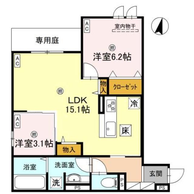 CASA MUKAINO(2LDK/1階)の間取り写真