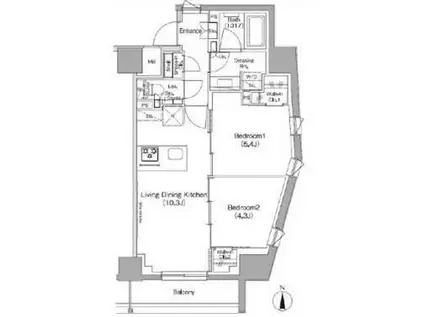 ザパークハビオ三軒茶屋テラス(2LDK/5階)の間取り写真