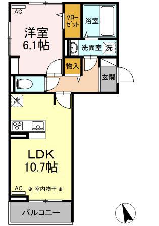 ひまわり II A棟(1LDK/2階)の間取り写真