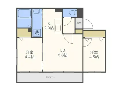 ALBA GRANDE麻生(2LDK/4階)の間取り写真