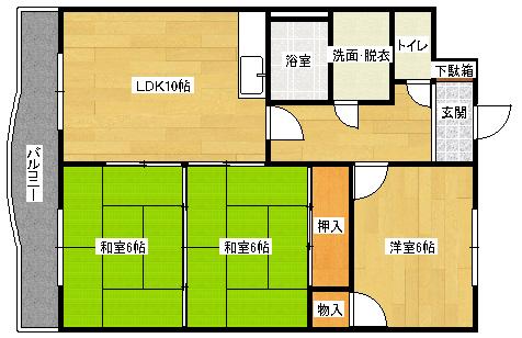 ロイヤルシティI(3LDK/2階)の間取り写真