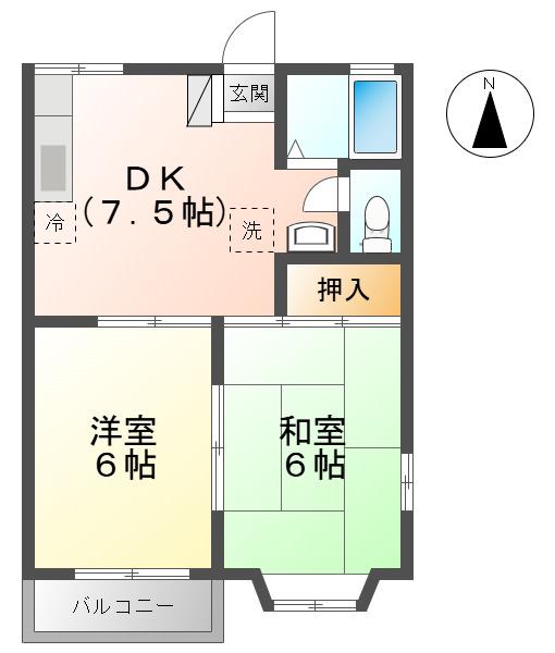 エステート笹谷C(2DK/2階)の間取り写真