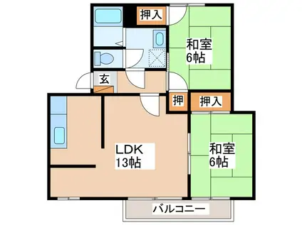 フレグランスアップル A(2LDK/2階)の間取り写真