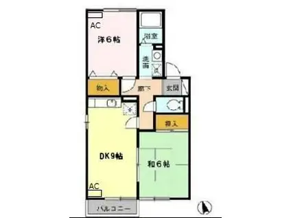 ツインスカイコート A(2LDK/2階)の間取り写真