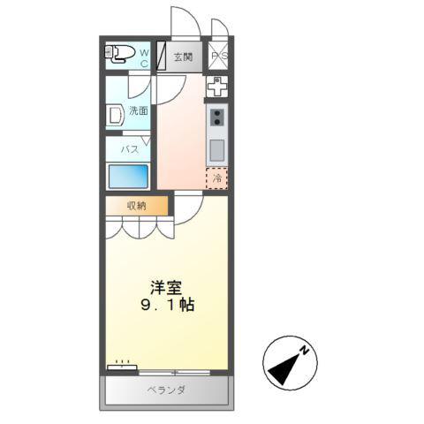 メルヴェール知手(1K/2階)の間取り写真