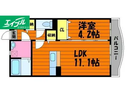 ユーミー総社駅南(1LDK/3階)の間取り写真