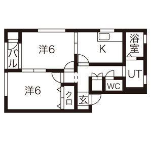ユニベールA棟(2K/1階)の間取り写真